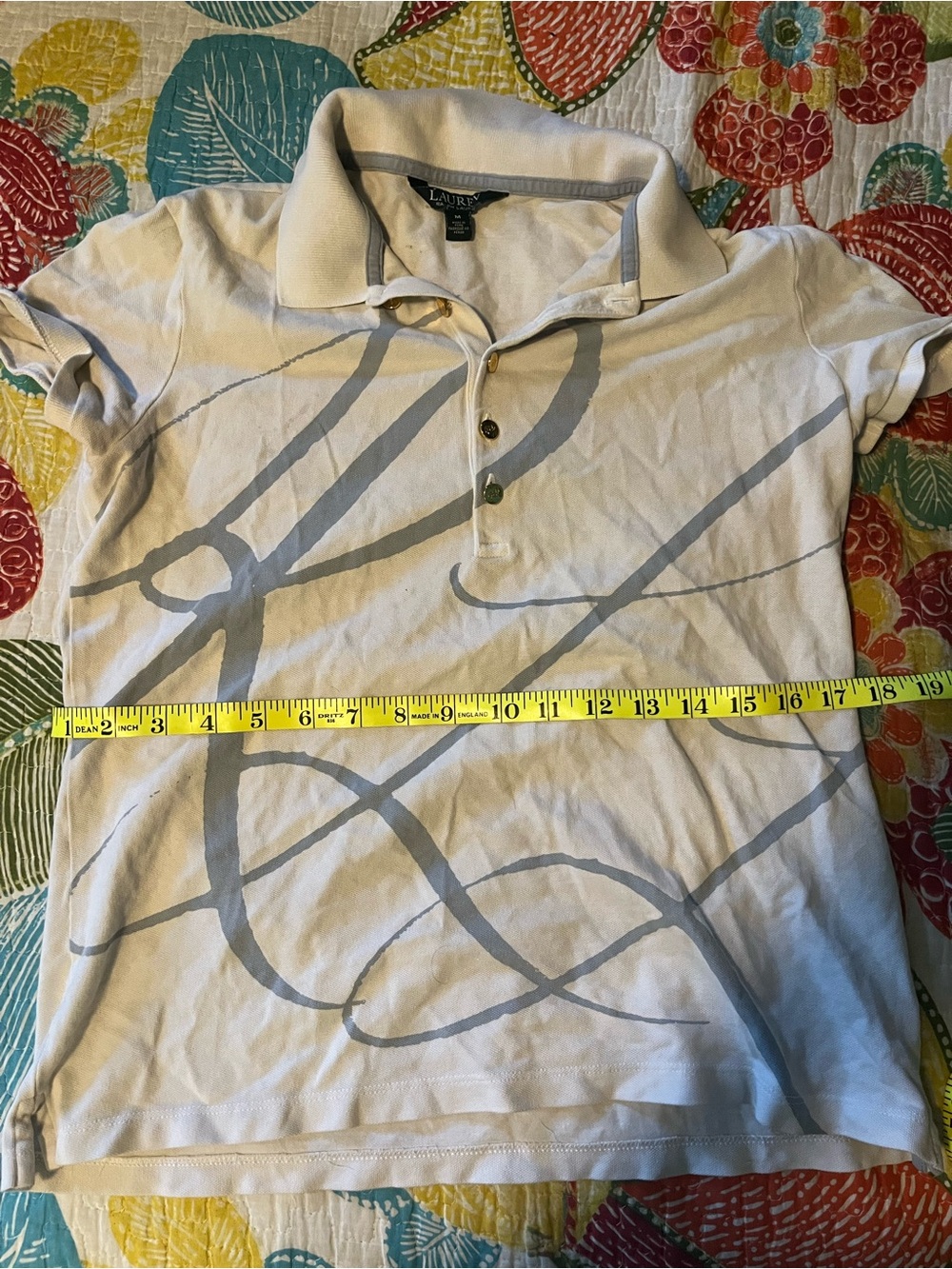 Lauren Ralph Lauren White Polo with Gray Swirl Graphic - Men